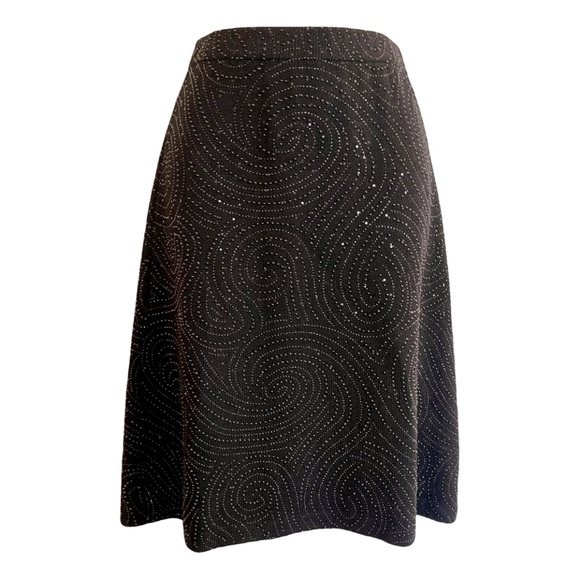 St. John Black Swirly Sequined Santana Knit Skirt, Size 2 - Picture 1 of 4